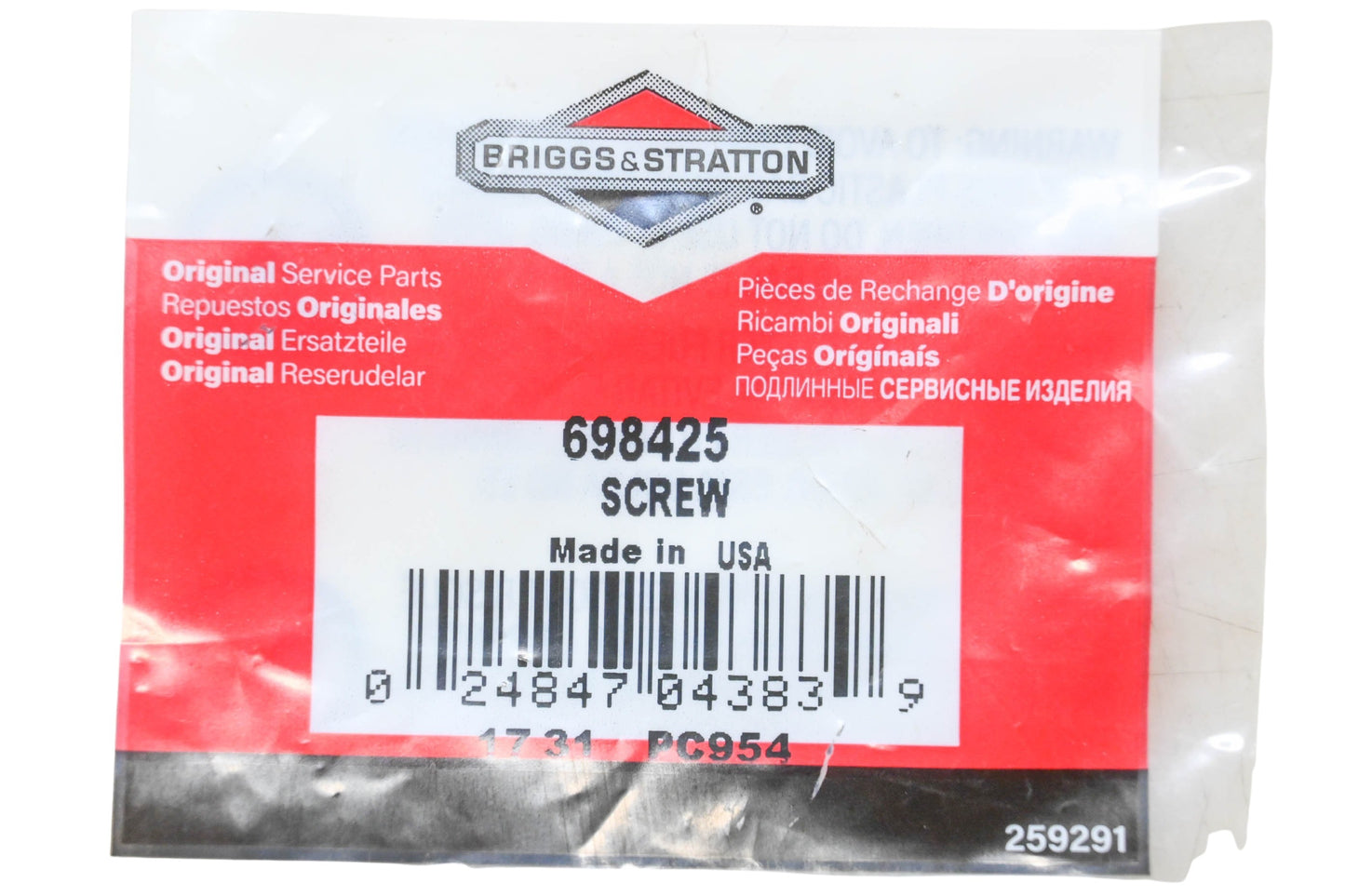 New OEM Briggs & Stratton 698425 Screw NOS