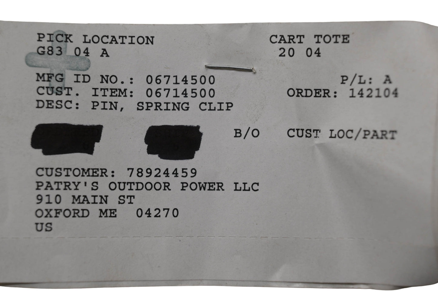 Ariens 06714500 Spring Clip Pin NOS