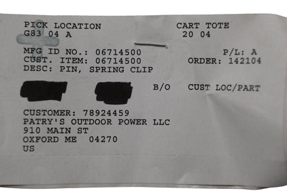 Ariens 06714500 Spring Clip Pin NOS