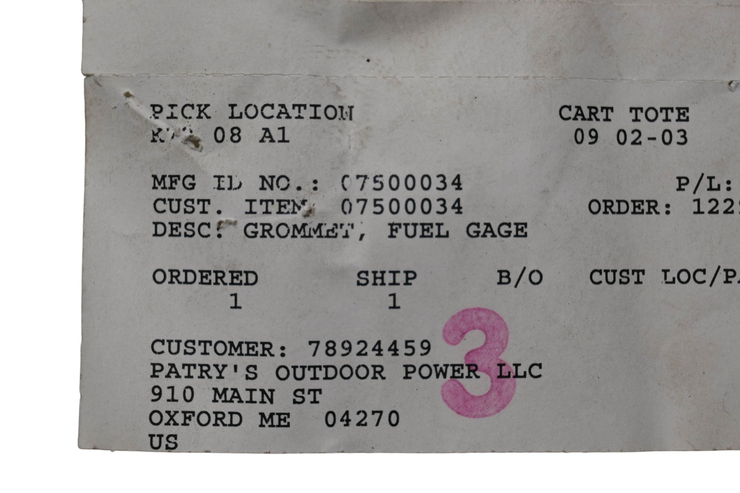 Ariens 07500034 Fuel Gage Grommet NOS
