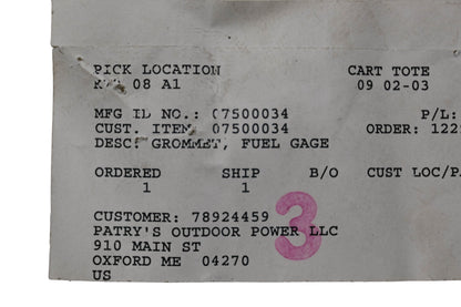 Ariens 07500034 Fuel Gage Grommet NOS