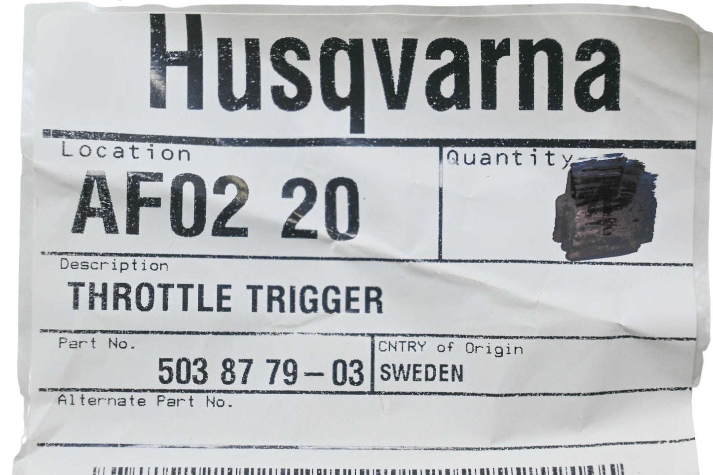 New OEM Husqvarna 503 87 79-03, 503877903 Throttle Trigger NOS