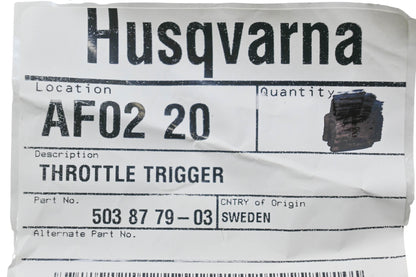 New OEM Husqvarna 503 87 79-03, 503877903 Throttle Trigger NOS