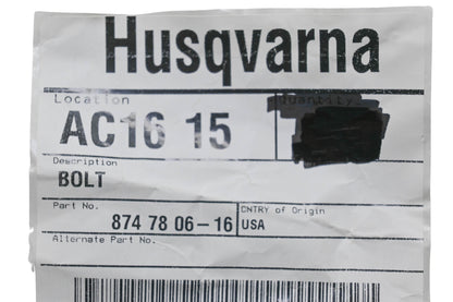 New OEM Husqvarna 874 78 06-16, 874780616 Bolt NOS