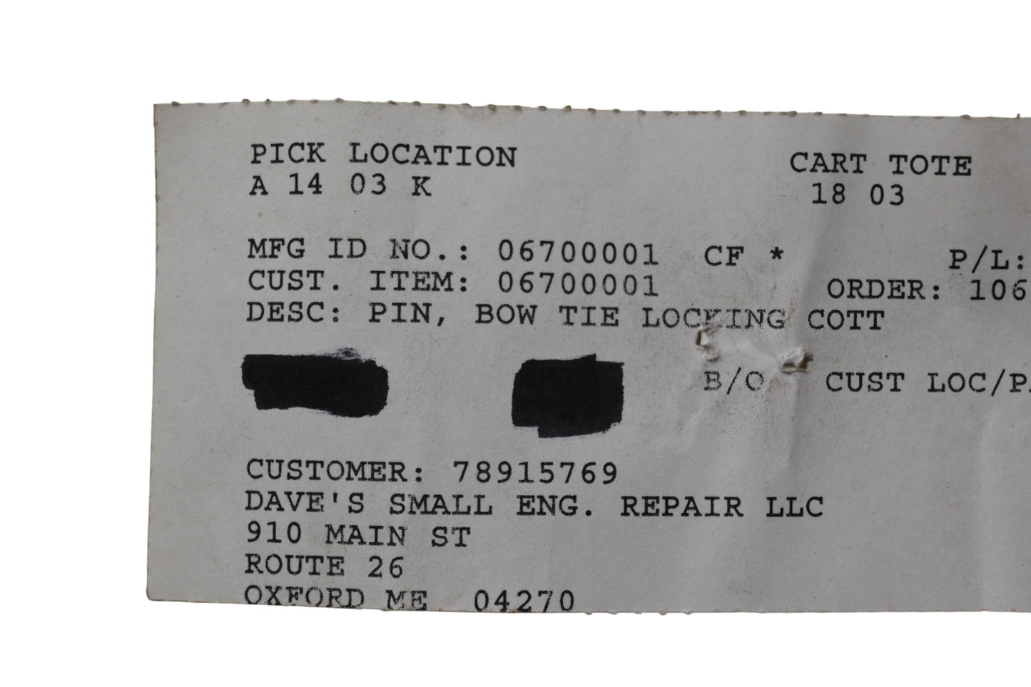 Ariens 06700001 Bowtie Locking Cotter Pin NOS
