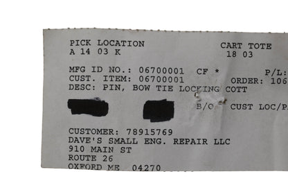 Ariens 06700001 Bowtie Locking Cotter Pin NOS