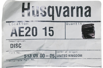 New OEM Husqvarna 513 09 00-05, 513090005 Disc NOS