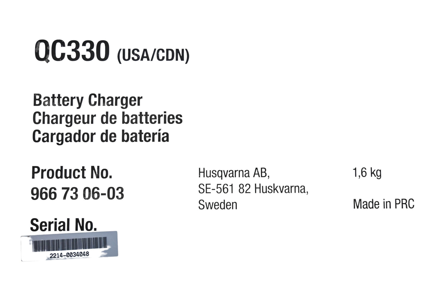 New OEM Husqvarna 966 73 06-03, 966730603 Battery Charger NOS