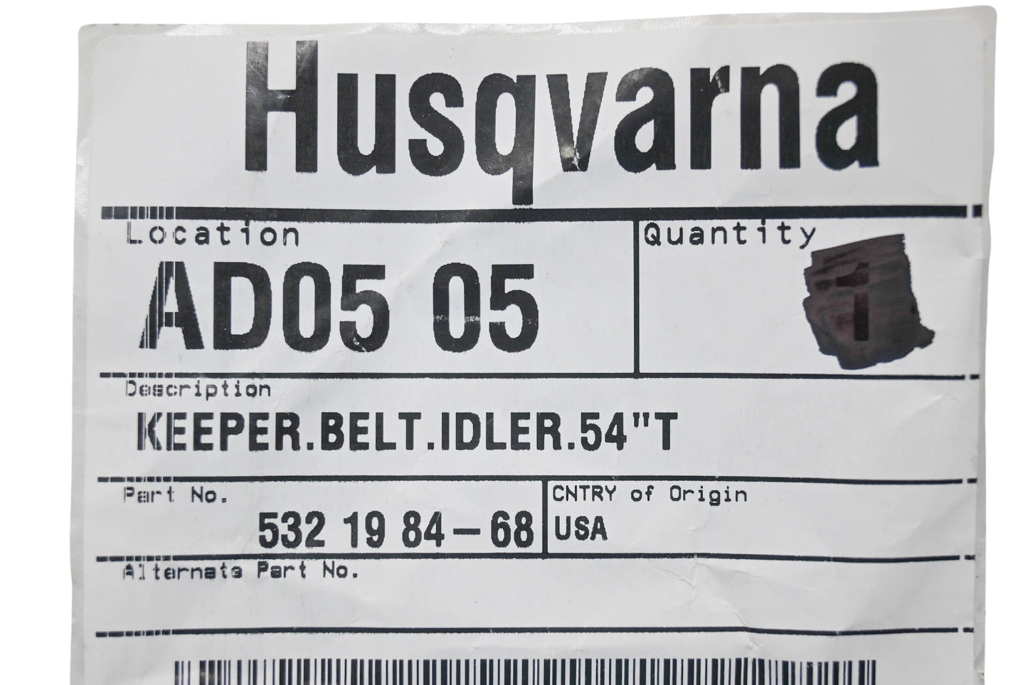 New OEM Husqvarna 532 19 84-68, 532198468 Keeper Belt Idler NOS