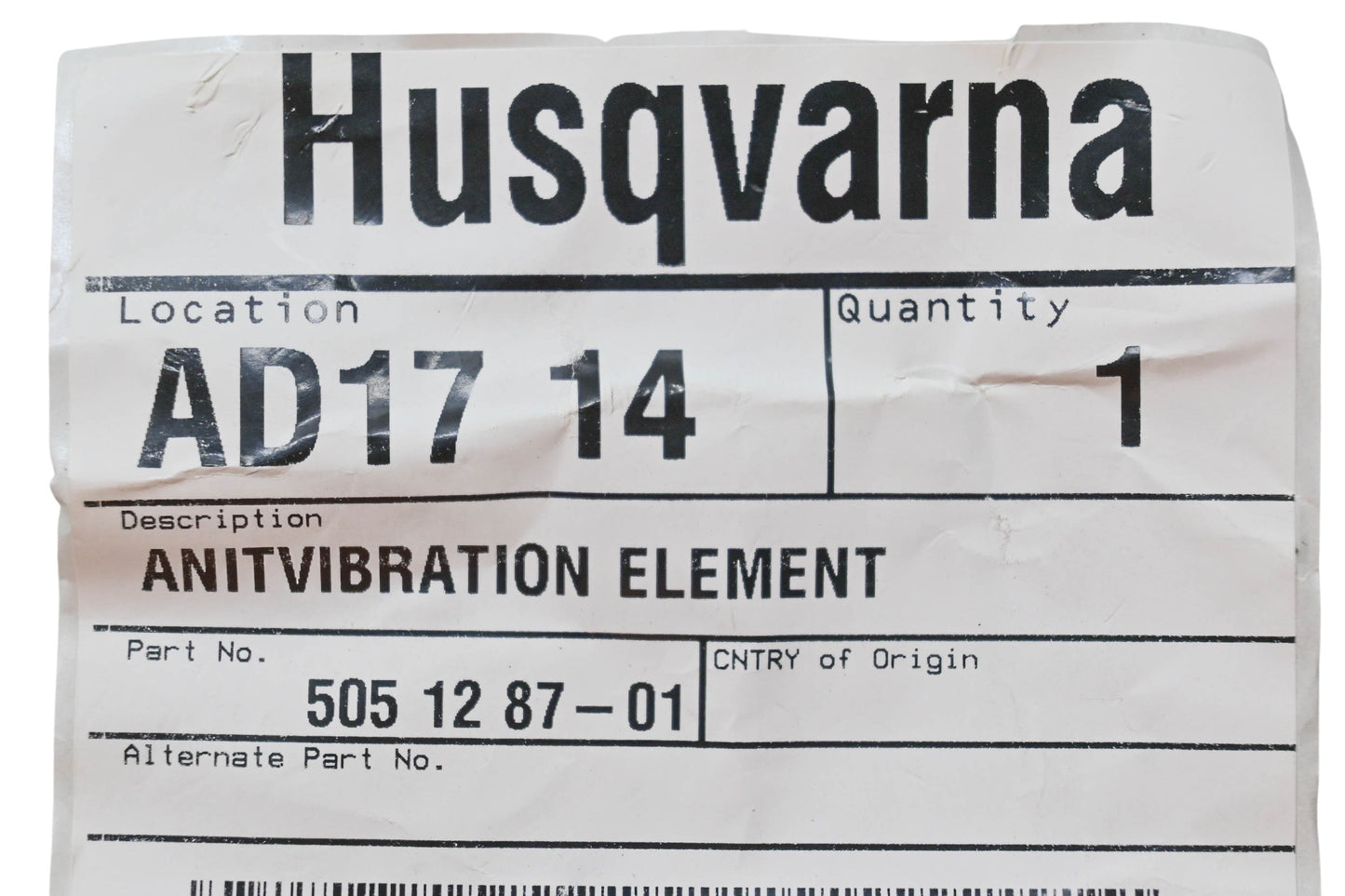 New OEM Husqvarna 505 12 87-01, 505128701 Antivibration Element NOS