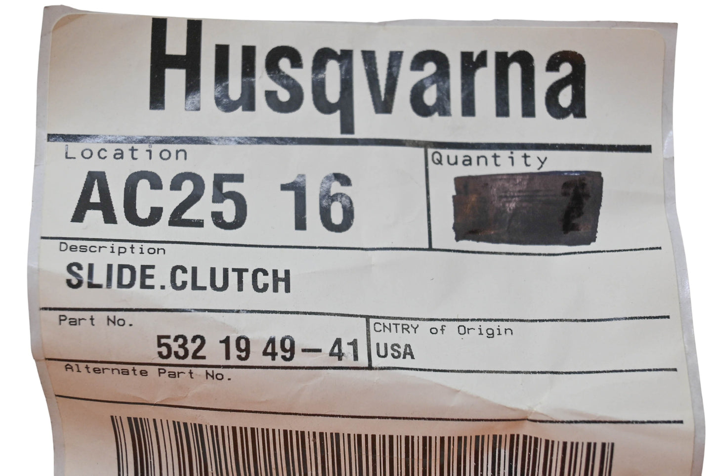 New OEM Husqvarna 532 19 49-41, 532194941 Clutch Slide NOS