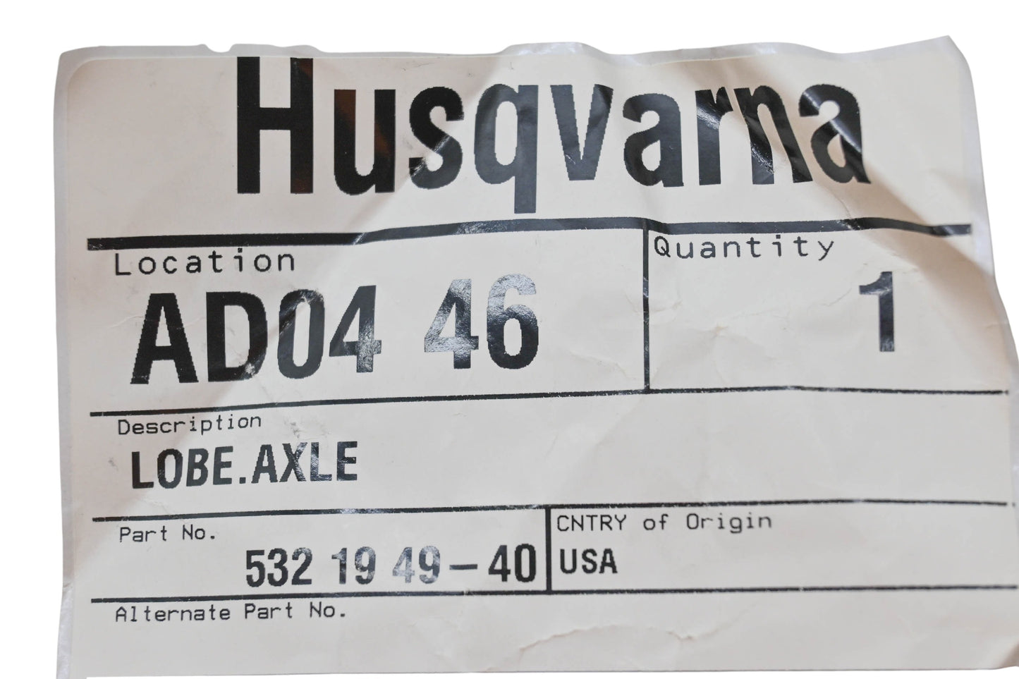 New OEM Husqvarna 532 19 49-40, 532194940 Axle Lobe NOS