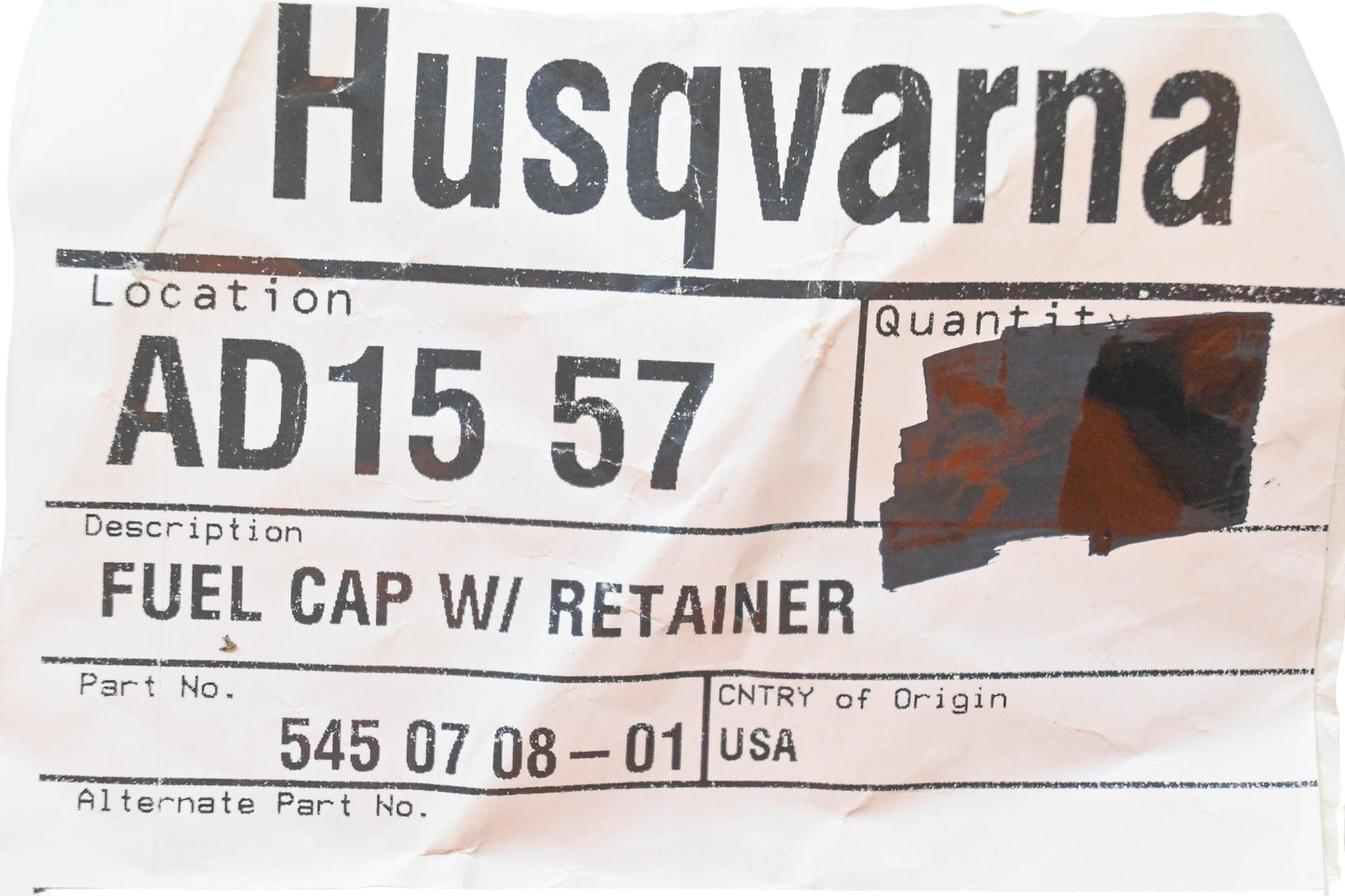 New OEM Husqvarna 545 07 08-01, 545070801 Fuel Cap & Retainer NOS