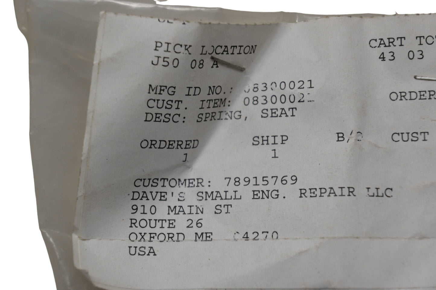 Ariens 08300021 Seat Spring NOS