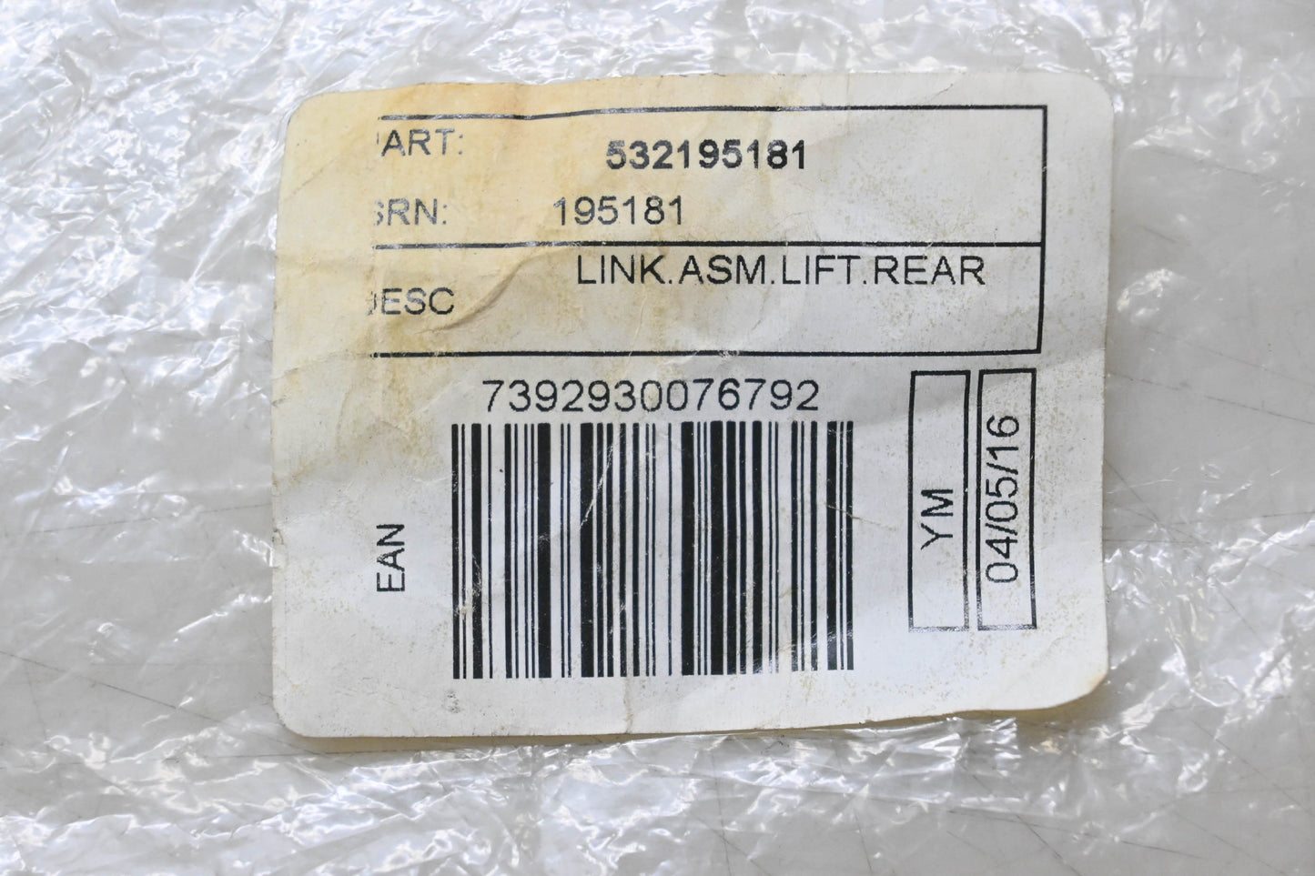 New OEM Husqvarna 532195181 Rear Lift Link Assembly NOS