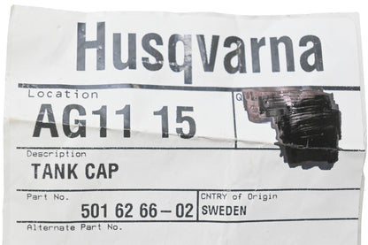 New OEM Husqvarna 501 62 66-02, 501626602 Tank Cap NOS