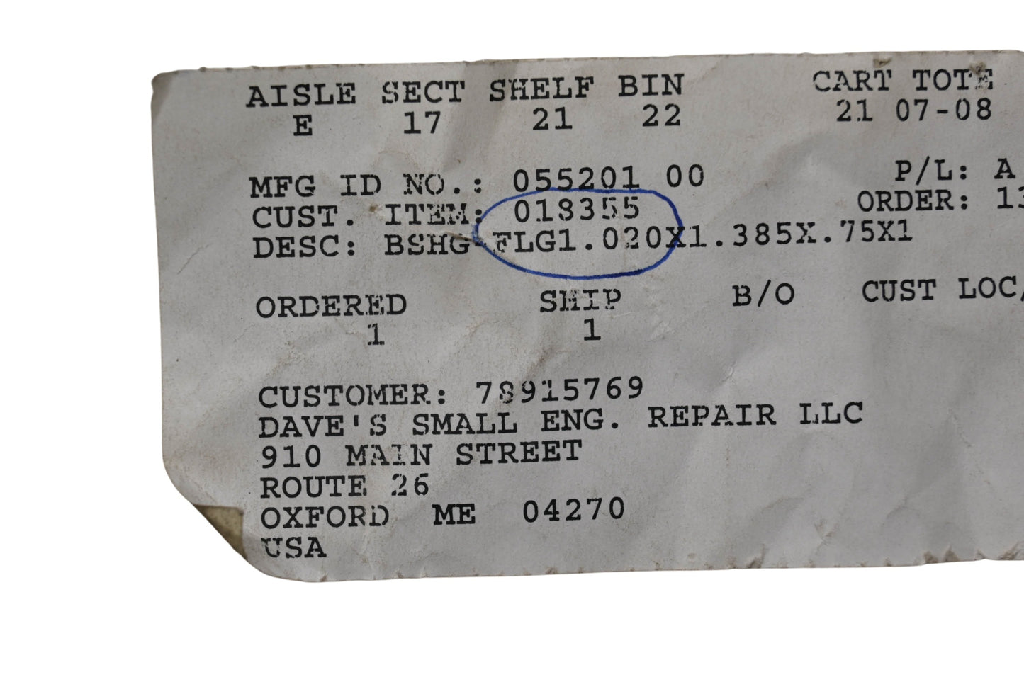 Ariens 018355 Caster Bushing NOS