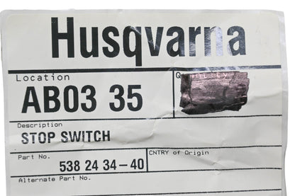 New OEM Husqvarna 538 24 34-40, 538243440 Stop Switch NOS