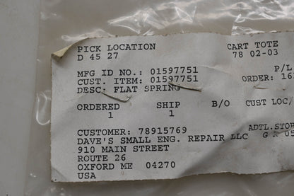 Ariens 01597751 Flat Spring NOS