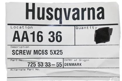 New OEM Husqvarna 725 53 33-55, 725533355 Screws Qty 2 NOS