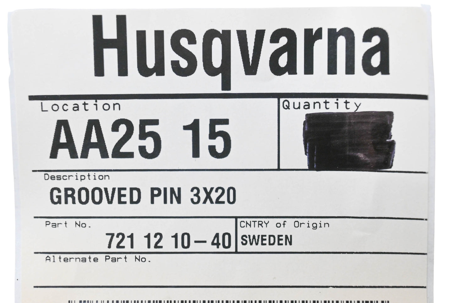 New OEM Husqvarna 721 12 10-40, 721121040 Grooved Pin NOS