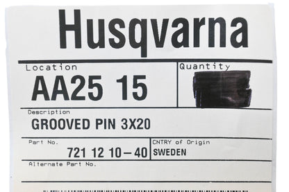 New OEM Husqvarna 721 12 10-40, 721121040 Grooved Pin NOS
