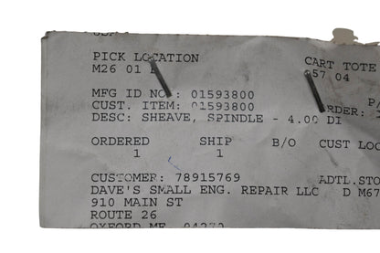 Ariens 01593800 Spindle Sheave NOS