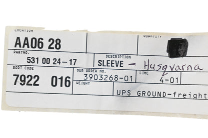 New OEM Husqvarna 531 00 24-17, 531002417 Sleeve NOS