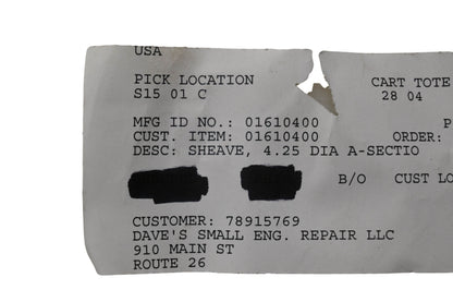 Ariens 01610400 Sheave NOS
