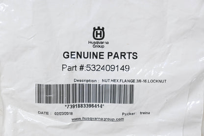 New OEM Husqvarna 532409149 Lock Nut NOS