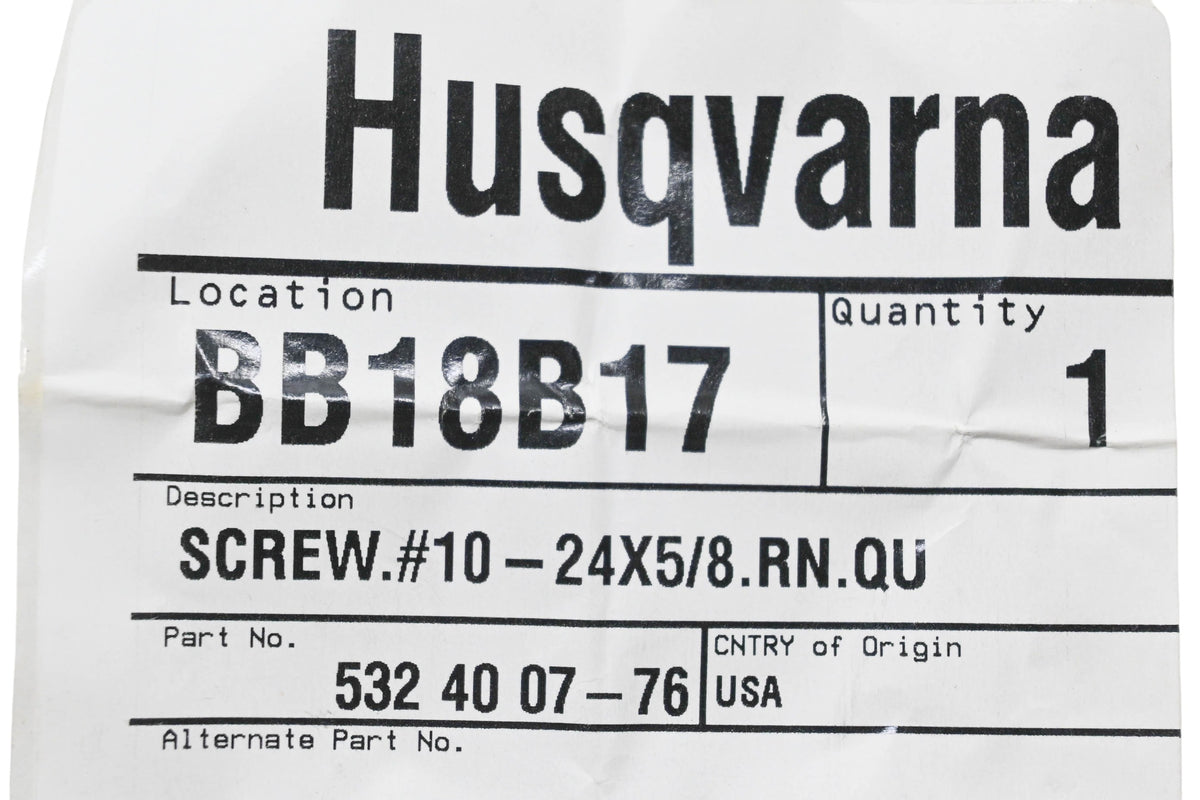 New OEM Husqvarna 532 40 07-76, 532400776 Screw NOS