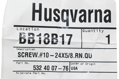 New OEM Husqvarna 532 40 07-76, 532400776 Screw NOS