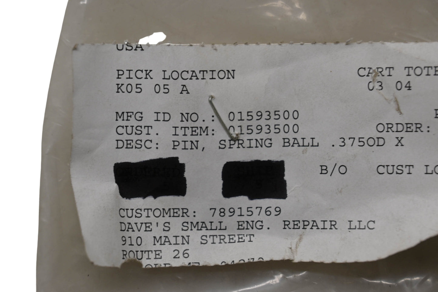Ariens 01593500 Spring Ball Pin NOS