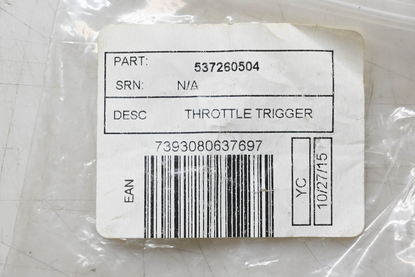 New OEM Husqvarna 537260504 Throttle Trigger NOS