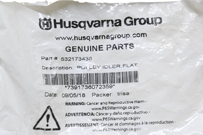 New OEM Husqvarna 532173438 Flat Idler Pulley NOS