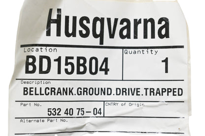 New OEM Husqvarna 532 40 75-04, 532407504 Trapped Ground Drive Bellcrank NOS