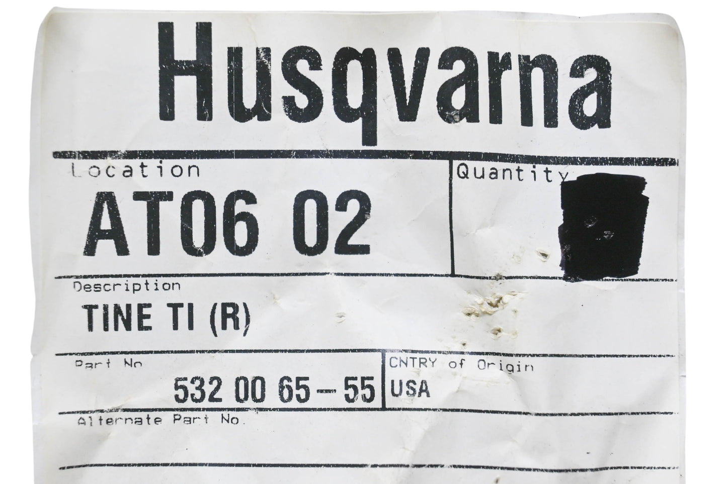 New OEM Husqvarna 532 00 65-55, 532006555 Tiller Tine RH NOS