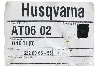 New OEM Husqvarna 532 00 65-55, 532006555 Tiller Tine RH NOS