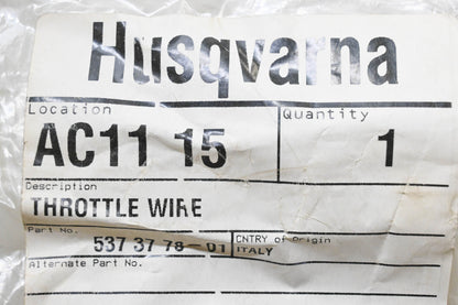 New OEM Husqvarna 537 37 78-01, 537377801 Throttle Wire NOS