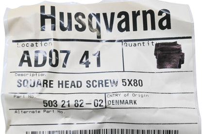 New OEM Husqvarna 503 21 82-02, 503218202 Square Head Screw NOS
