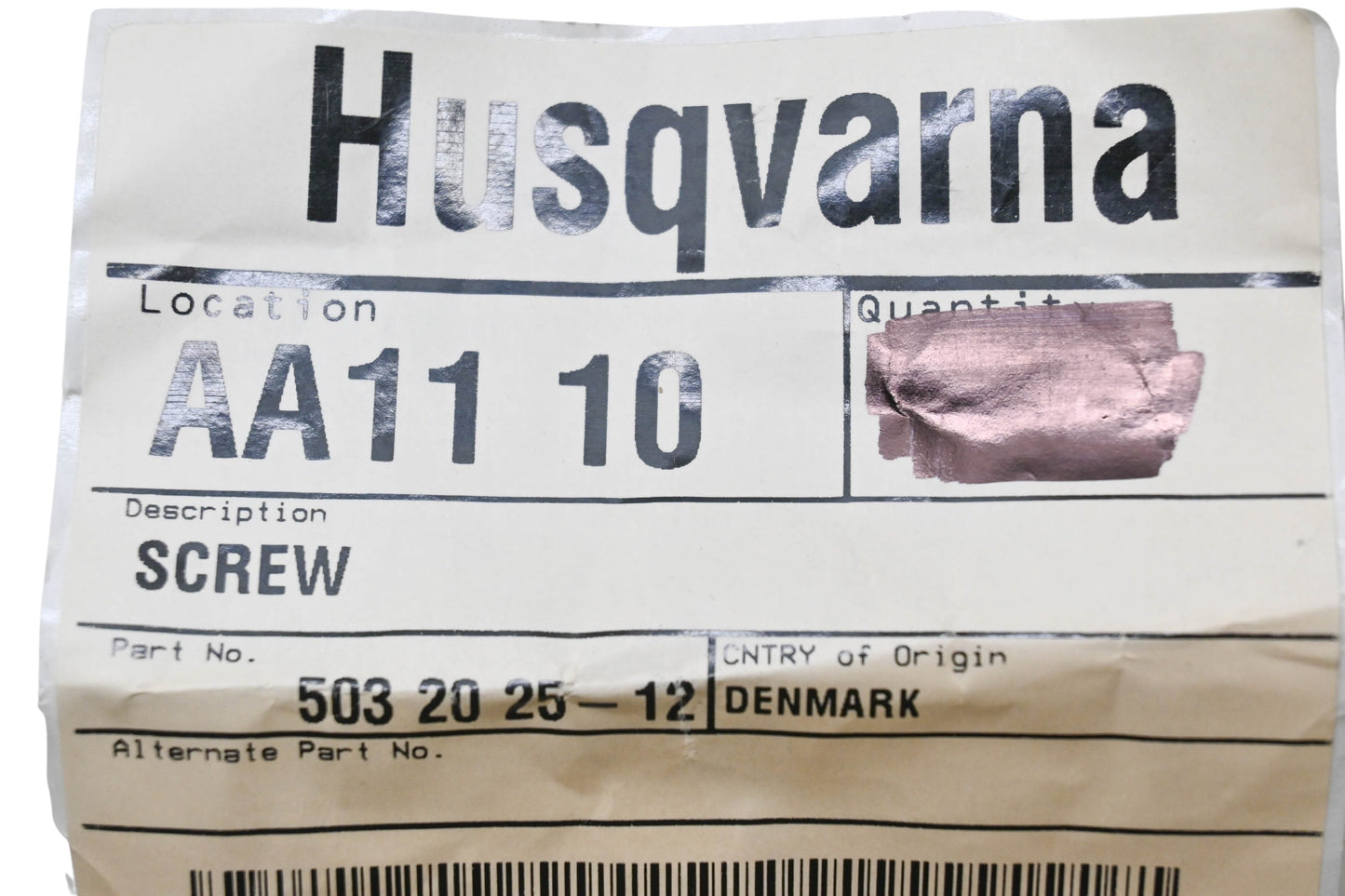 New OEM Husqvarna 503 20 25-12, 503202512 Screw NOS