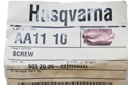 New OEM Husqvarna 503 20 25-12, 503202512 Screw NOS