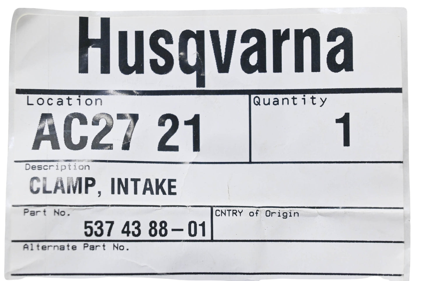 New OEM Husqvarna 537 43 88-01, 537438801 Intake Clamp NOS