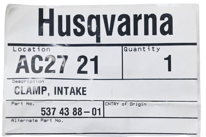 New OEM Husqvarna 537 43 88-01, 537438801 Intake Clamp NOS