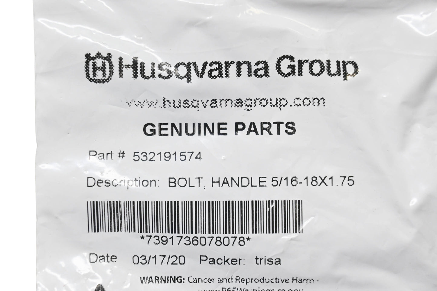 New OEM Husqvarna 532191574 Handle Bolt NOS