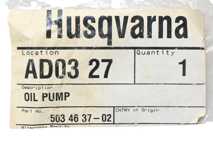 New OEM Husqvarna 503 46 37-02, 503463702 Oil Pump NOS
