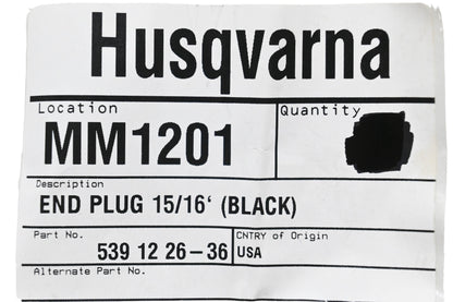 New OEM Husqvarna 539 12 26-36, 539122636 End Plug NOS