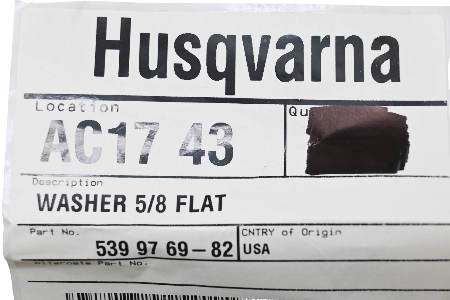New OEM Husqvarna 539 97 69-82, 539976982 Flat Washer 5/8" NOS