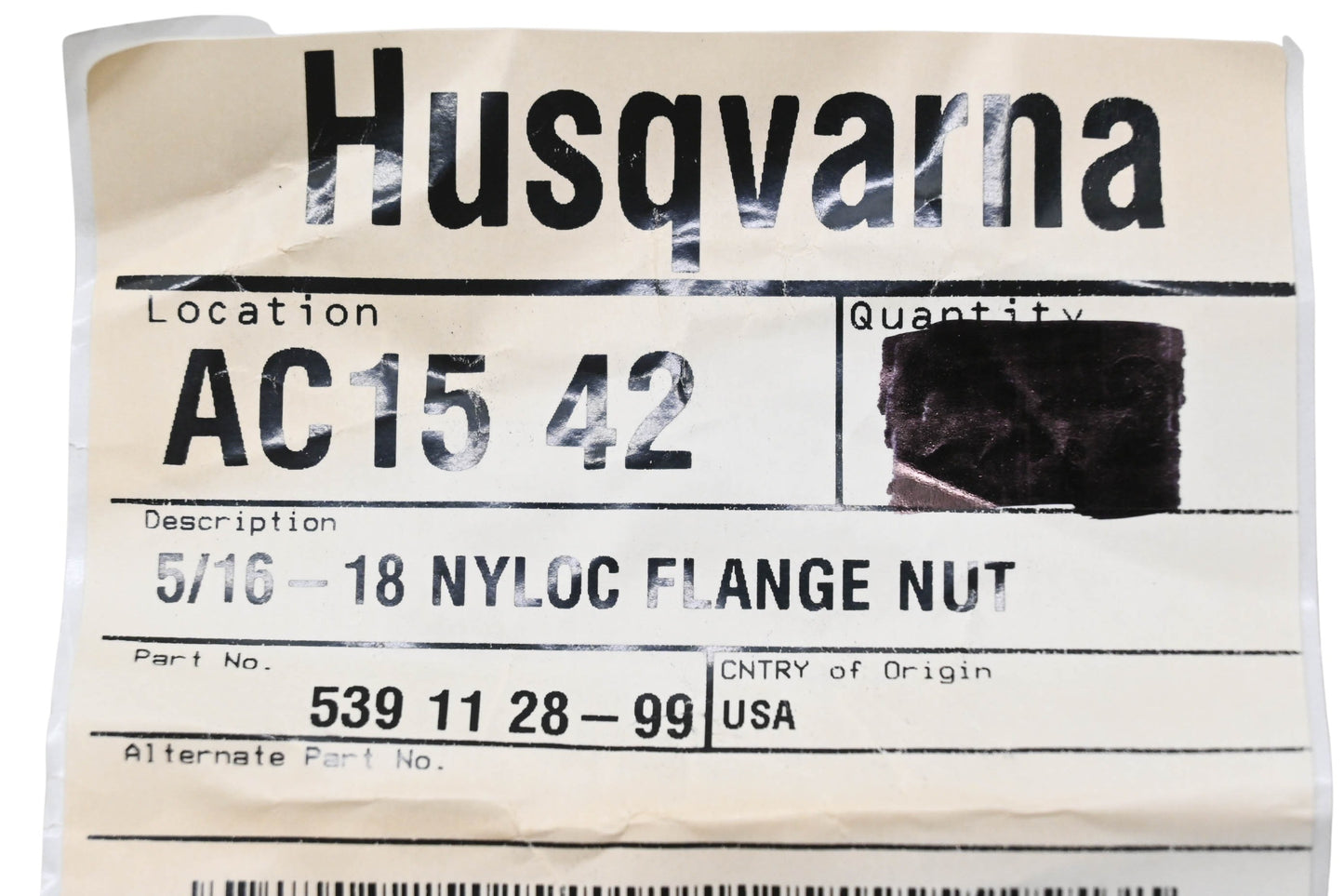 New OEM Husqvarna 539 11 28-99, 539112899 Flange Nut NOS