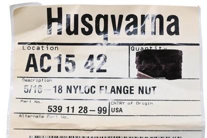 New OEM Husqvarna 539 11 28-99, 539112899 Flange Nut NOS